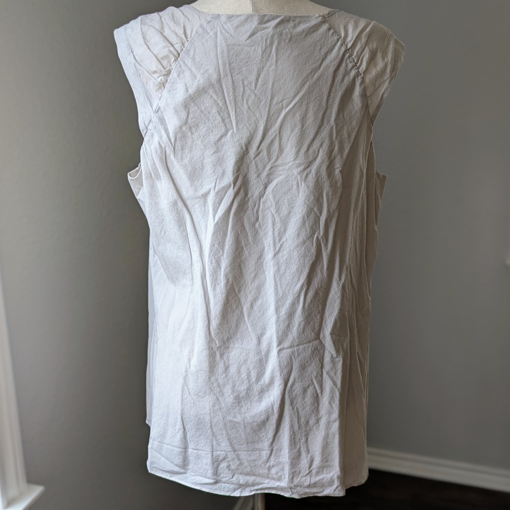 Banana Republic XL Cream Beige Ruffle Blouse Sleeveless 100% Cotton Romantic Top - Picture 5 of 11